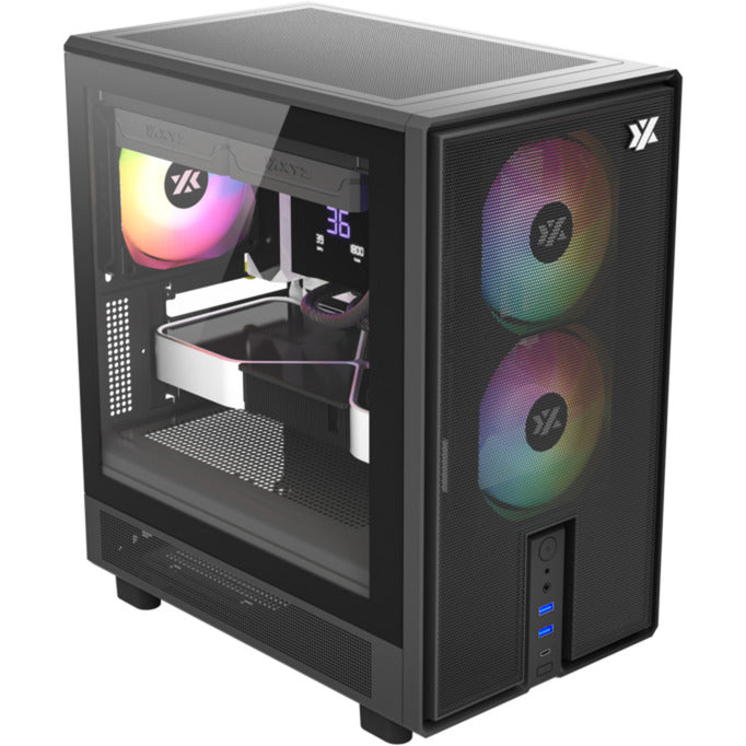 Afbeelding laden in galerijviewer, Xyz pc gear atom midi tower behuizing (zwart | 2x usb-a | 1x usb-c | tempered glass)
