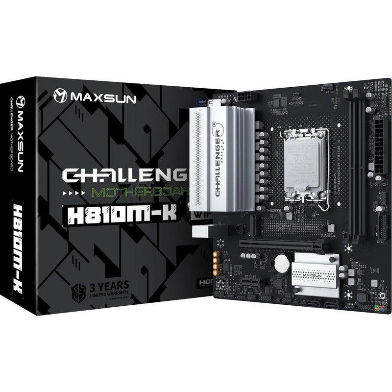 Afbeelding laden in galerijviewer, Maxsun ms-challenger h810m-k wifi socket 1851 moederbord (zwart, gb-lan, wlan, bt, sound, µatx)