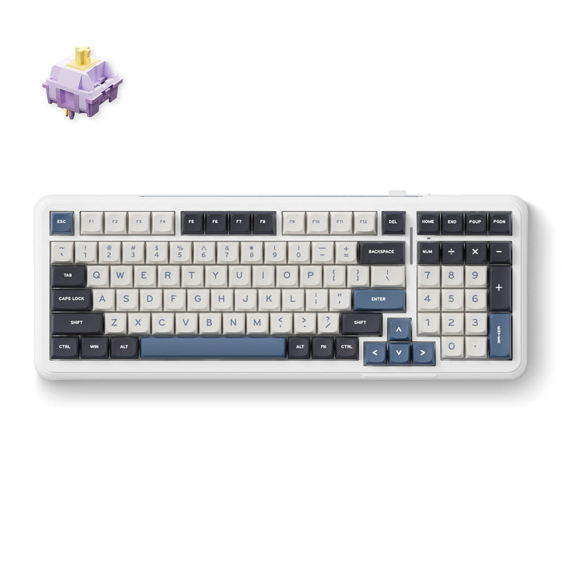 Afbeelding laden in galerijviewer, Mchose k99 navy blue hyacinth wireless gasket mount mechanical rgb toetsenbord (wit, us lay-out (qwerty), ktt hyacinth, rgb, hot swap, double-shot pbt, draadloos | bluetooth | usb-c)