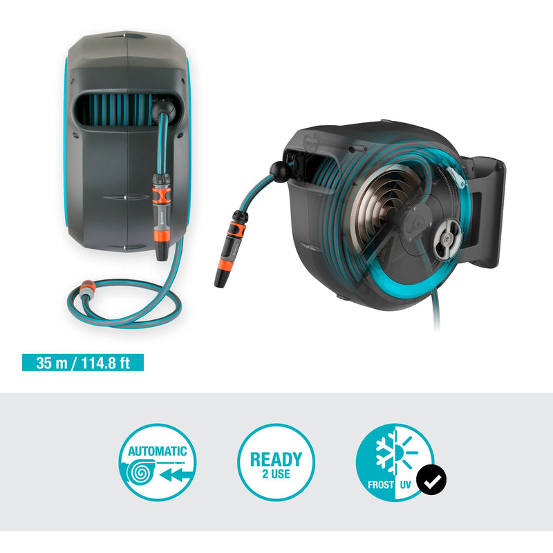 Load image into Gallery viewer, Gardena wandslangenbox rollup xl slanghaspel (grijs turquoise, 18630-20, 35 meter)