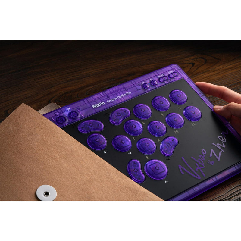 Afbeelding laden in galerijviewer, 8bitdo arcade controller - transparent purple signature edition (paars transparant, 2.4 ghz bluetooth usb, nintendo switch 1 + 2, pc)