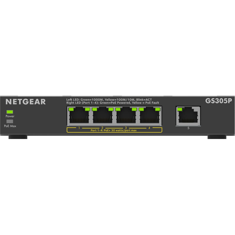 Load image into Gallery viewer, Netgear 5-port poe+ gigabit ethernet soho unmanaged switch (gs305p) (zwart)