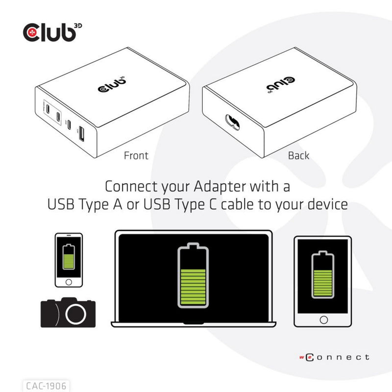 Load image into Gallery viewer, Club 3d travel charger 132w gan technology, four port usb type-a and -c (zwart, power delivery(pd) 3.0)