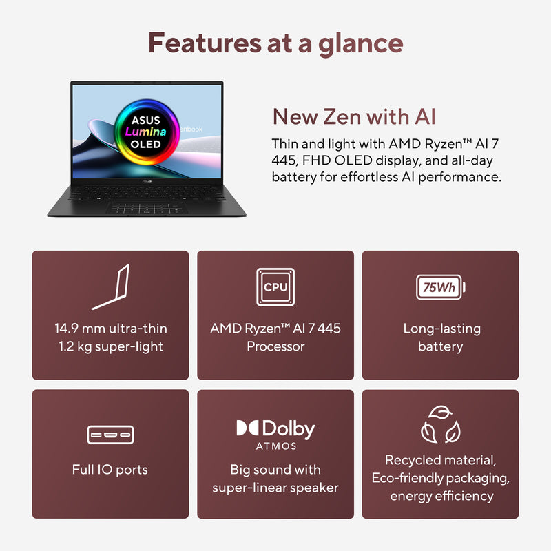 Afbeelding laden in galerijviewer, Asus zenbook 14 um3406ga-qd031w 14 copilot+ laptop (zwart | ryzen ai 7 445 | radeon 840m | 32 gb | 1 tb ssd)