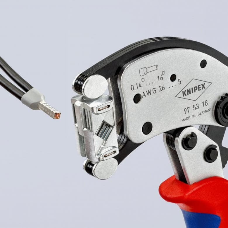 Load image into Gallery viewer, Knipex twistor 16 zelfinstellende krimptang voor adereindhulzen (rood blauw, met draaibare krimpkop)