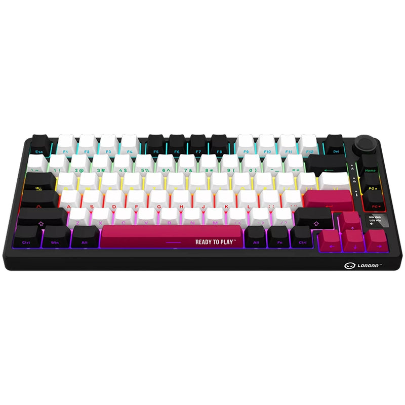 Afbeelding laden in galerijviewer, Lorgar kbp7075w rgb mechanisch gaming toetsenbord (zwart, us lay-out (qwerty), logar toxic purple, 75%, rgb, hot-swappable, pbt double-shot, bluetooth | 2.4ghz | usb)