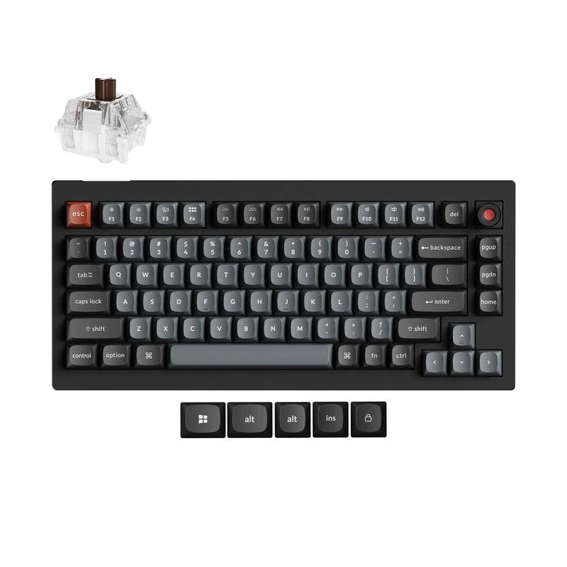 Load image into Gallery viewer, Keychron v1w-d3 8k qmk wired custom mechanical keyboard (zwart, us lay-out (qwerty), super brown, 75%, rgb leds, double-shot pbt, hot swap, 8k, knop)