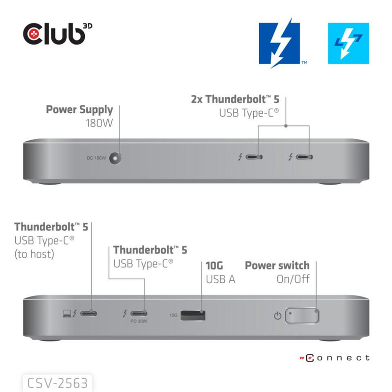 Afbeelding laden in galerijviewer, Club 3d 5-1 thunderbolt 5 hub triple video dockingstation (grijs)