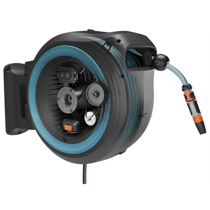 Load image into Gallery viewer, Gardena 40 m wand-slangenbox powerroll xxl slanghaspel (grijs turquoise, 40 meter, accu en oplader niet inbegrepen, power for all alliance, )