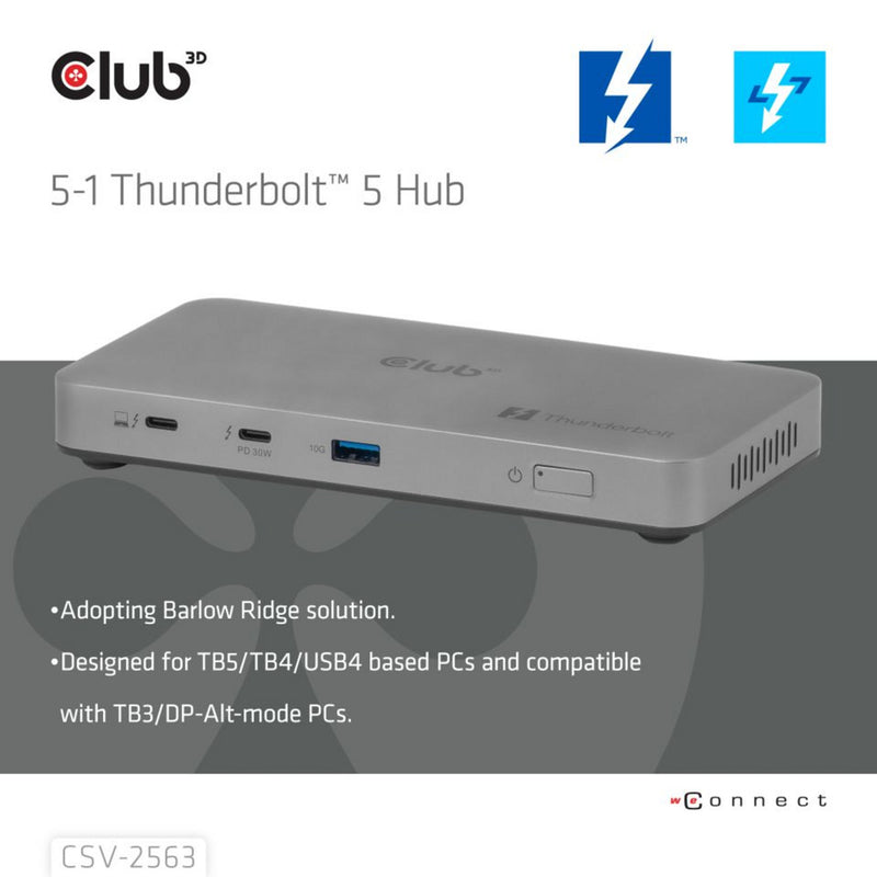 Afbeelding laden in galerijviewer, Club 3d 5-1 thunderbolt 5 hub triple video dockingstation (grijs)