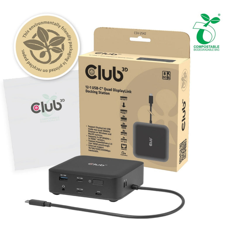 Afbeelding laden in galerijviewer, Club 3d 12-1 usb-c® quad displaylink dockingstation (zwart)