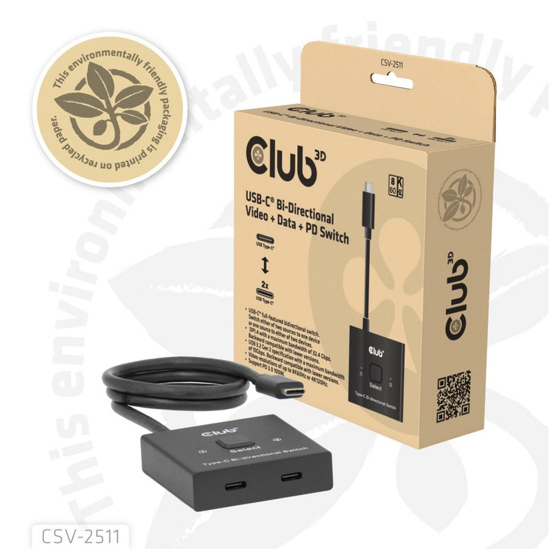 Afbeelding laden in galerijviewer, Club 3d usb-c bi-directional video + data + pd switch usb-switch (zwart)