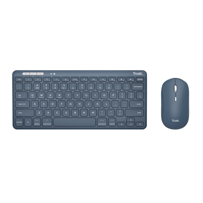 Load image into Gallery viewer, Trust lyra multi-device wireless keyboard mouse, desktopset (blauw, us lay-out, scissor switches, 800 - 1.600 dpi, 2,4 ghz usb, bluetooth, 65%)