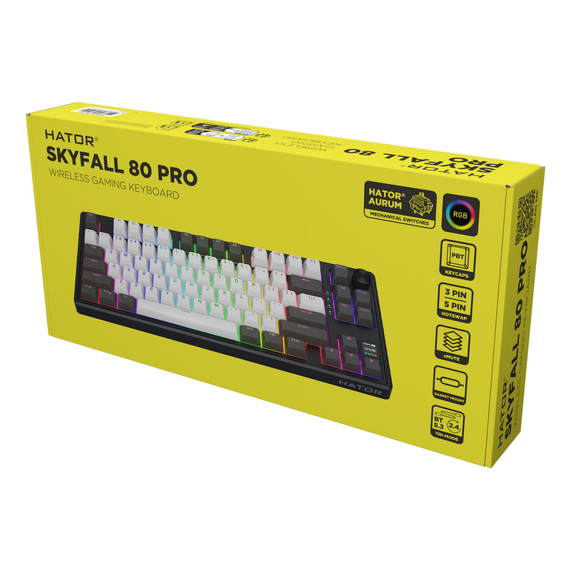 Load image into Gallery viewer, Hator skyfall pro wireless rgb mechanisch gaming toetsenbord (zwart, us lay-out (qwerty), hator aurum vanilla silent, 80% (tkl), rgb, double-shot pbt, hot-swap, 2.4ghz | bluetooth | usb-c)
