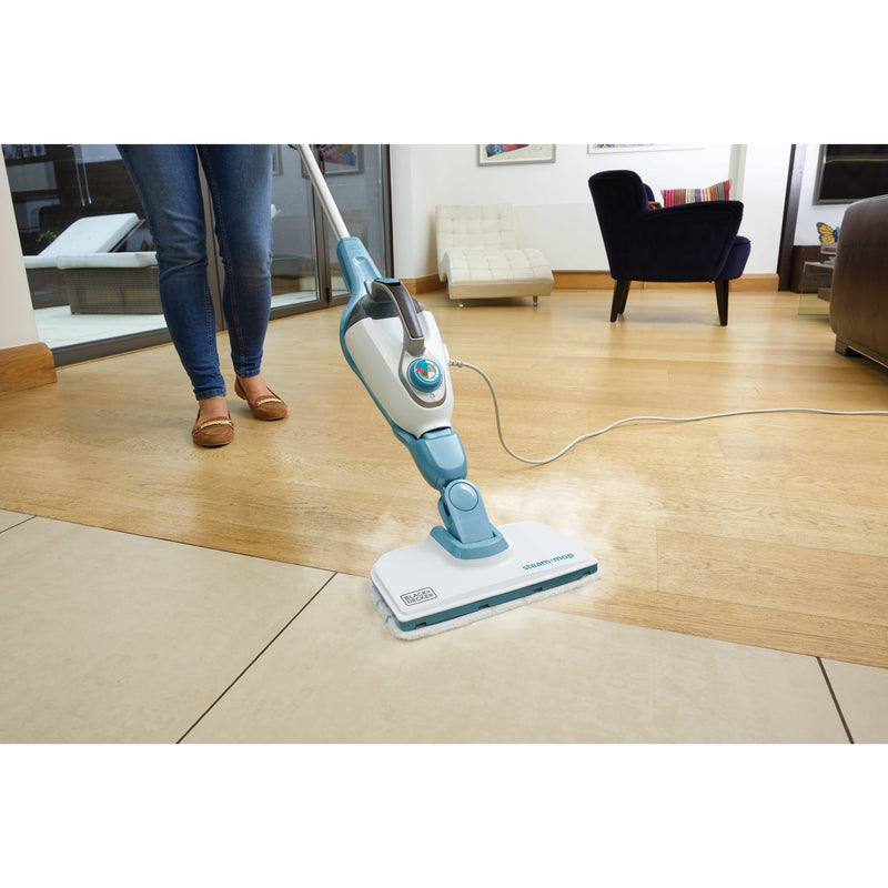 Afbeelding laden in galerijviewer, Black+decker fsmh1321 1600w steam-mop met 6 accessoires stoomreiniger (wit blauwgrijs)