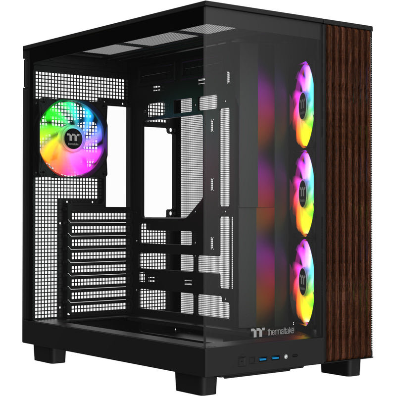 Load image into Gallery viewer, Thermaltake view 380 xl ws argb midi tower behuizing (zwart houtkleur | 2x usb-a | 1x usb-c | rgb | tempered glass)