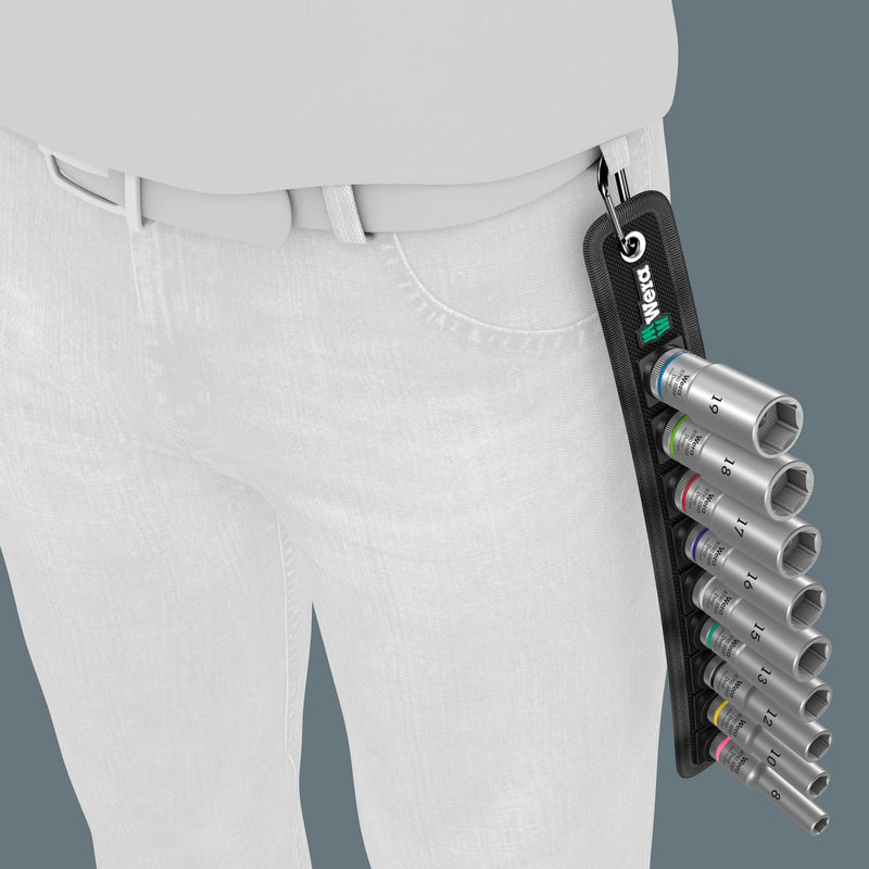 Load image into Gallery viewer, Wera belt b deep 1 doppen set, met 3 8 -aandrijving, 9‑delig dopsleutel (zwart)