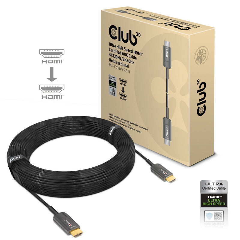 Load image into Gallery viewer, Club 3d gecertificeerde actieve optische ultra high speed hdmi 2.1 kabel (zwart, 20 meter, 8k)