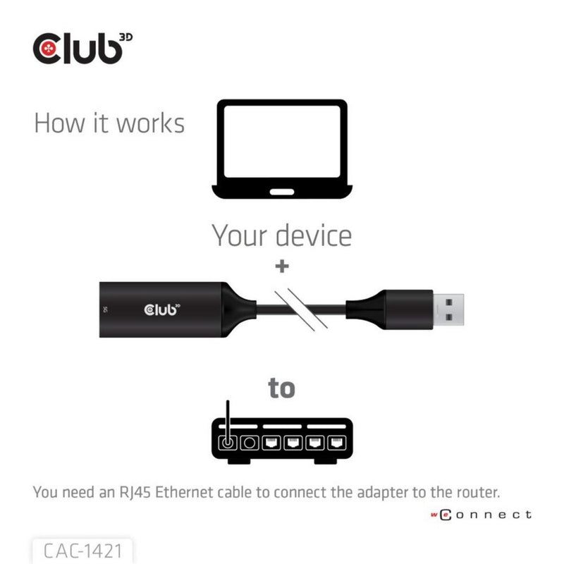 Afbeelding laden in galerijviewer, Club 3d usb-a naar rj45 ethernet 5gbps adapter (zwart)