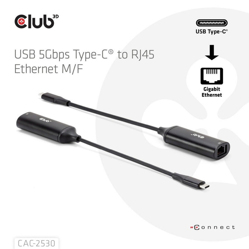 Afbeelding laden in galerijviewer, Club 3d usb-c naar rj45 5gbps ethernet m f adapter (zwart)