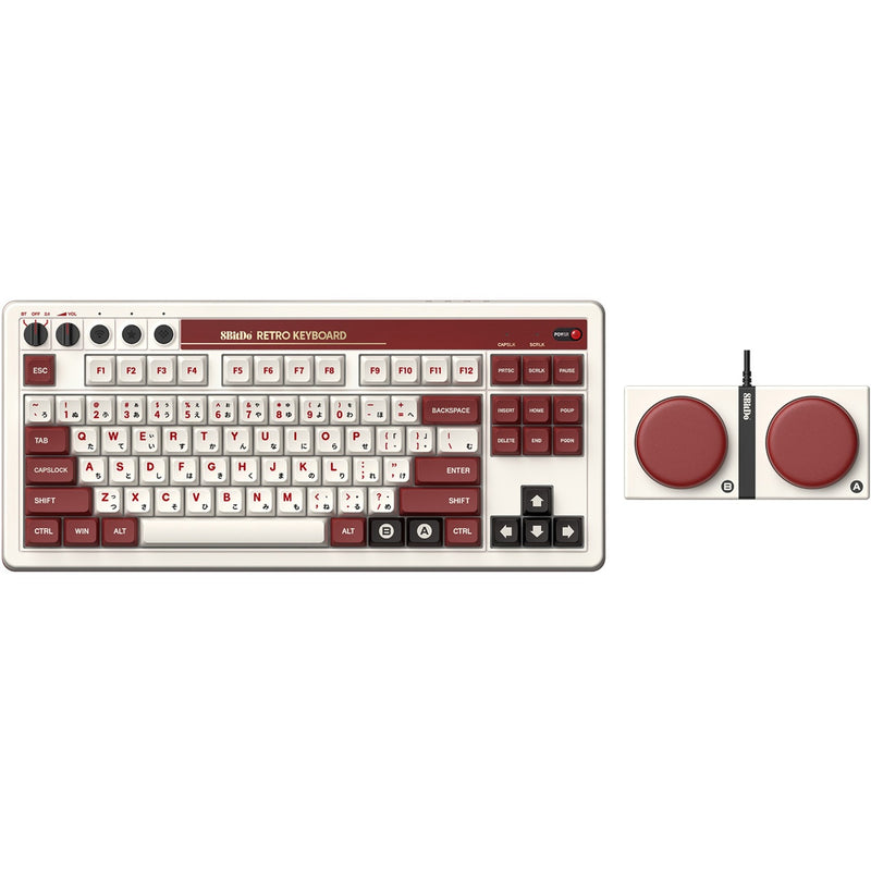 Load image into Gallery viewer, 8bitdo retro mechanical keyboard fami edition (beige, us lay-out (qwerty), kailh box white, 80% (tkl), bluetooth low energy, wireless 2.4g, usb)