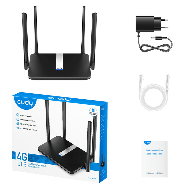 Load image into Gallery viewer, Cudy ac1200 wi-fi mesh 4g lte cat4 router (zwart, mesh, app, nano sim-slot)