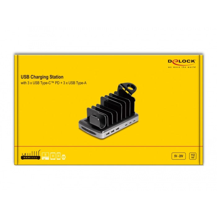Load image into Gallery viewer, Delock usb charging station met 3 x usb type-c pd + 3 x usb type-a (112 w) (grijs zwart)