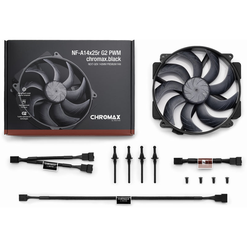 Load image into Gallery viewer, Noctua nf-a14x25r g2 pwm chromax.black case fan (zwart, 140 x 140 x 25 mm)
