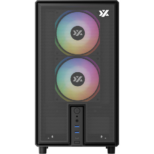 Afbeelding laden in galerijviewer, Xyz pc gear atom midi tower behuizing (zwart | 2x usb-a | 1x usb-c | tempered glass)