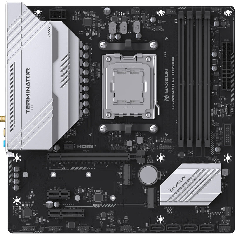 Afbeelding laden in galerijviewer, Maxsun ms-terminator b850m wifi socket am5 moederbord (zwart, raid, 2.5 gb-lan, wlan, bt, sound, µatx)