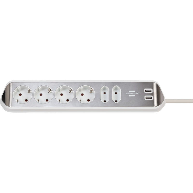 Load image into Gallery viewer, Brennenstuhl estilo hoekstopcontact 4-voudig met usb-oplaadfunctie stekkerdoos (wit roestvrij staal)