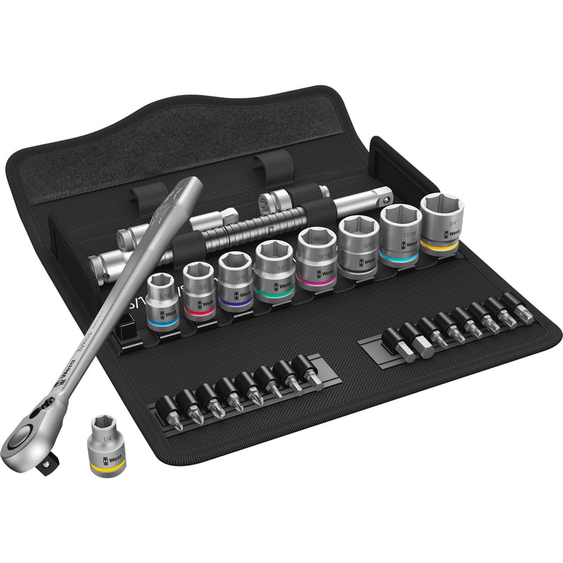 Load image into Gallery viewer, Wera 8100 sb 11 zyklop metalen ratelset, 3 8 gereedschapsset (zwart groen, 29-delig, volledig metalen ratel met vierkantaandrijving)