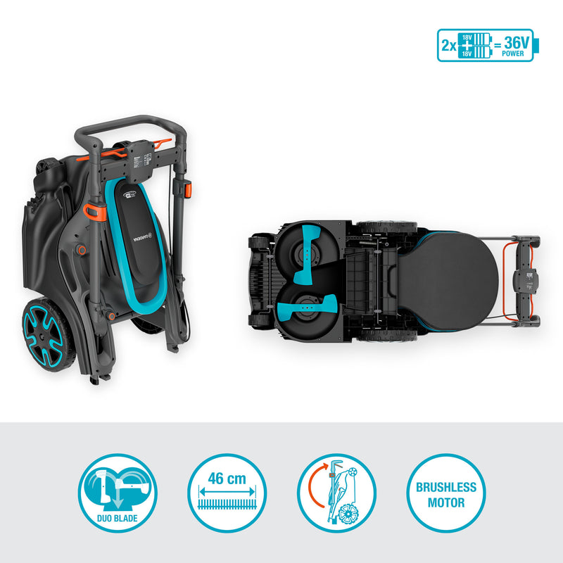 Load image into Gallery viewer, Gardena grasmaaier powermax duo 46 36v (zwart grijs, accu en lader niet inbegrepen)
