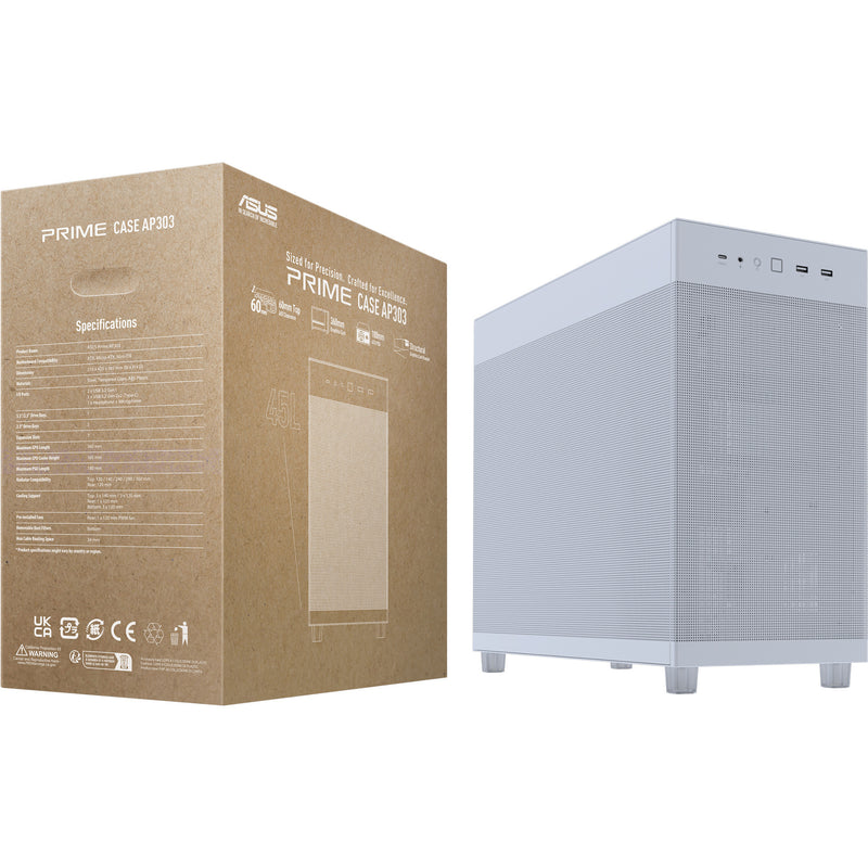 Load image into Gallery viewer, Asus prime ap303 - mesh panel midi tower behuizing (wit | 2x usb-a | 1x usb-c)