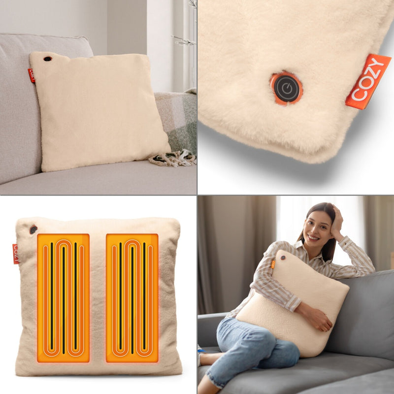 Afbeelding laden in galerijviewer, Cozy una teddy 45 x 45 cm draadloos warmtekussen (lichtbeige, powerbank 5000 mah)