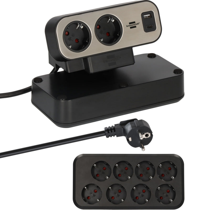 Load image into Gallery viewer, Brennenstuhl estilo duplex stekkerdoos met schakelaar stekkerdoos (zwart zilver, 1x usb c, 1x usb a)