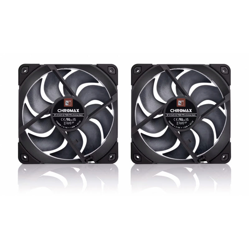 Load image into Gallery viewer, Noctua nf-a12x25 g2 pwm sx2-pp chromax.black case fans (zwart, 2 stuks, 120 x 120 x 25 mm)
