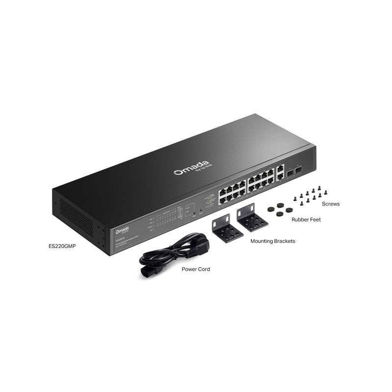 Load image into Gallery viewer, Tp-link omada es220gmp 20-poort gigabit easy managed switch (zwart, 16x poe+, 2x gigabit sfp)