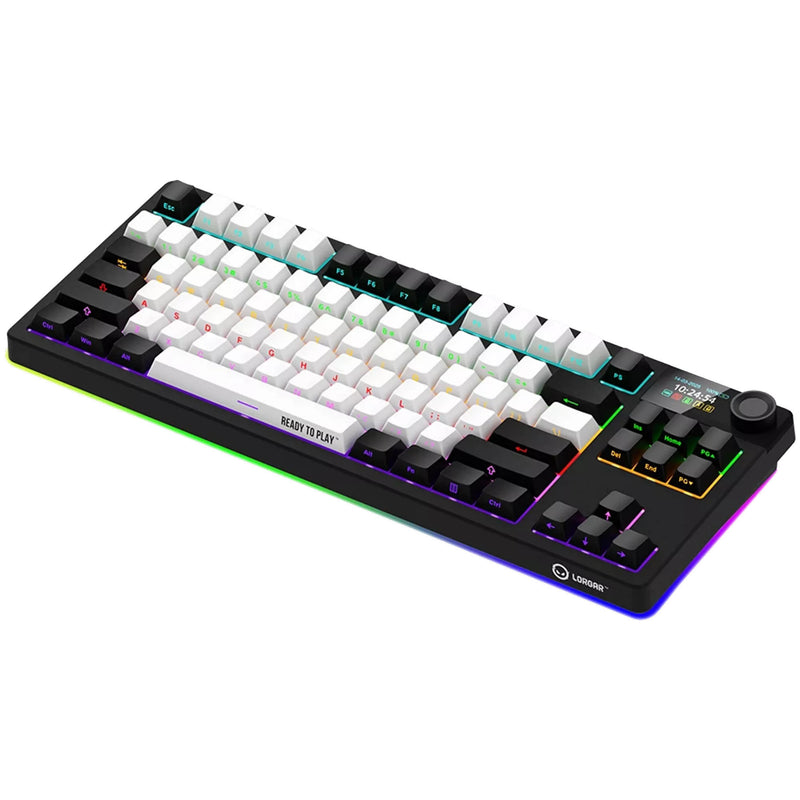 Afbeelding laden in galerijviewer, Lorgar kbp70tklw rgb mechanisch gaming toetsenbord (zwart, us lay-out (qwerty), logar toxic purple, 80% (tkl), rgb, hot-swappable, pbt double-shot, bluetooth | 2.4ghz | usb)