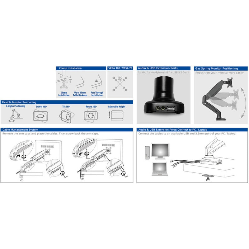 Load image into Gallery viewer, Act connectivity monitorarm office met gasveer, 1 scherm (zwart)