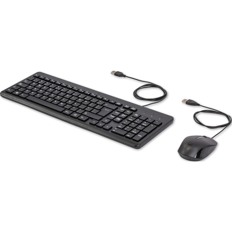 Load image into Gallery viewer, Hp 150 muis en toetsenbord met kabel desktopset (zwart, eu lay-out (qwerty), membraan, 100%, 1600 dpi)