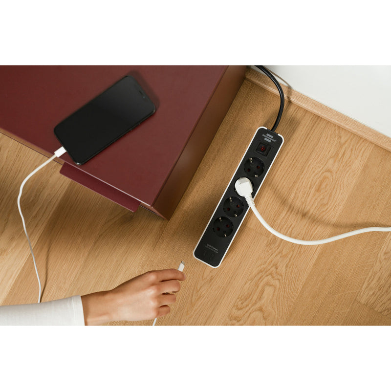Load image into Gallery viewer, Brennenstuhl ecolor 4-voudige stekkerdoos met 2 usb-laadaansluitingen stekkerdoos (wit zwart, 2x usb-c)