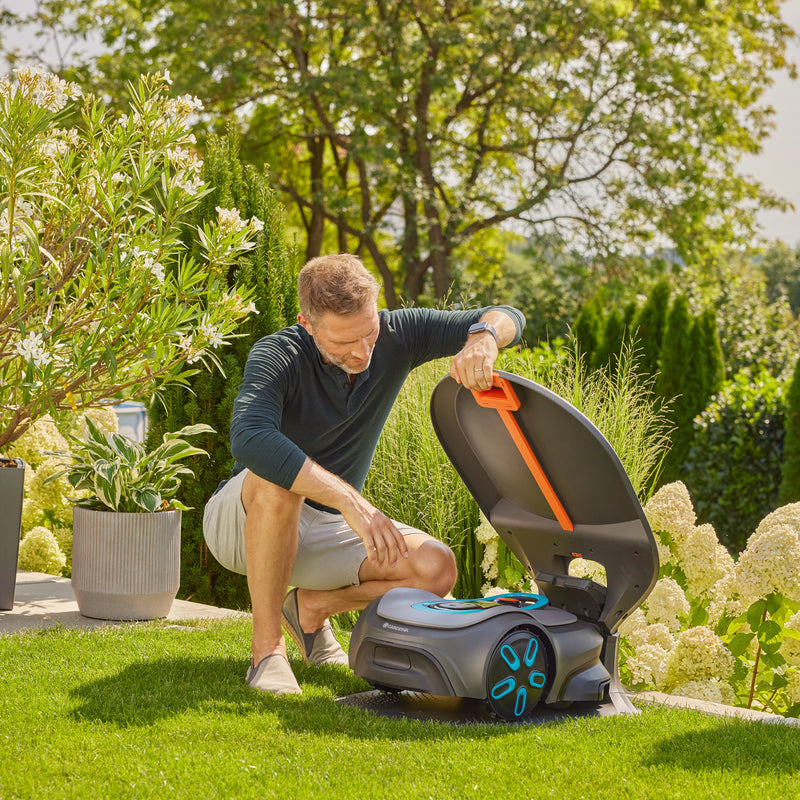 Load image into Gallery viewer, Gardena sileno robotmaaiergarage voor sileno pro max free afdak (grijs oranje)