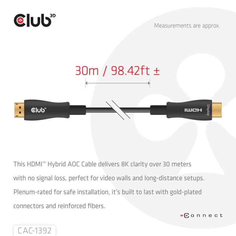Afbeelding laden in galerijviewer, Club 3d hdmi hybride aoc kabel 8k60hz 4k120hz 30m (zwart)