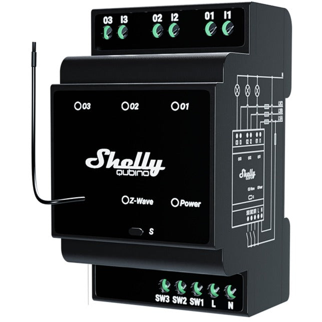 Load image into Gallery viewer, Shelly qubino wave pro 3 schakelaar (zwart, z-wave s800)