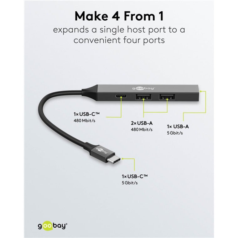 Load image into Gallery viewer, Goobay slanke usb-hub met 4 poorten, usb-c naar usb-c usb-a, 5 gbit s (lichtgrijs)