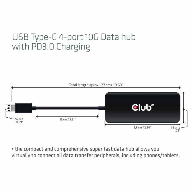 Afbeelding laden in galerijviewer, Club 3d usb-c 4-poorts 10g-datahub met pd3.0 usb-hub (zwart)
