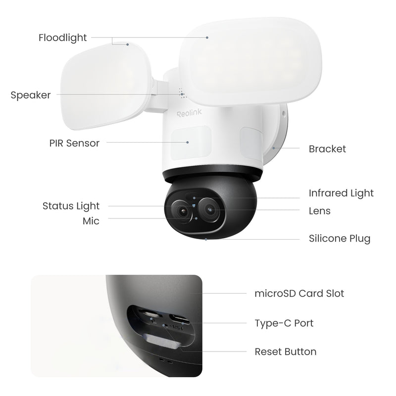 Afbeelding laden in galerijviewer, Reolink f850w trackflex floodlight wifi beveiligingscamera (wit, 4k, wifi)
