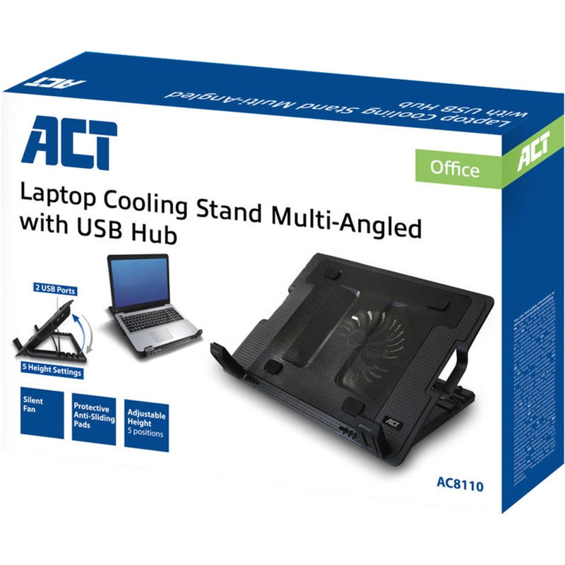 Load image into Gallery viewer, Act connectivity ac8110 laptopstandaard laptopkoeler (zwart, tot 17 in hoogte verstelbaar, 2-poorts hub)
