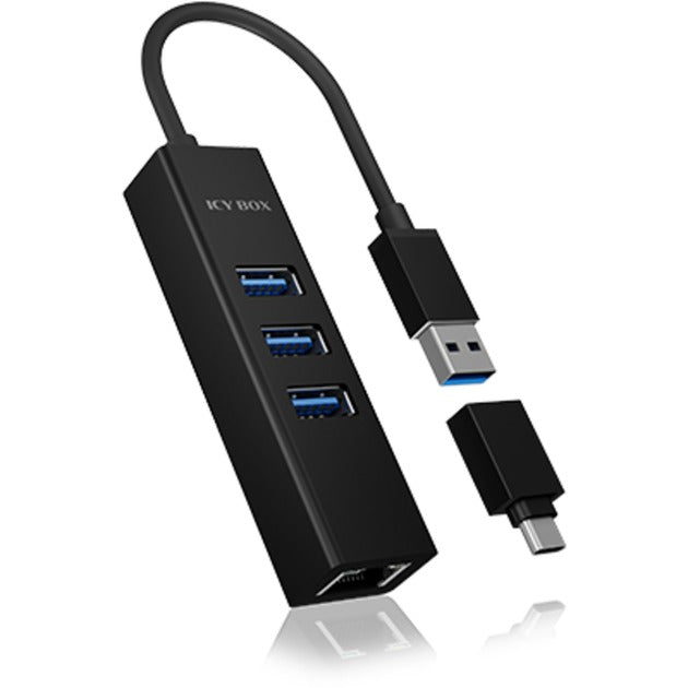 Load image into Gallery viewer, Icy box ib-hub1419-lan usb-hub (zwart, 3x usb-a 3.2 (5 gbit s), 1x lan)